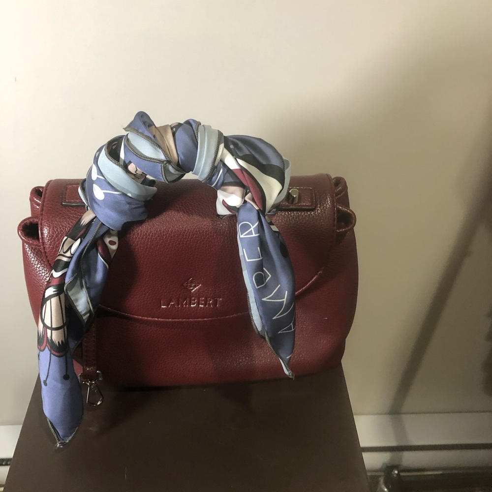 Burgundy Satchel Lili by Lambert with Blue Scarf Accent